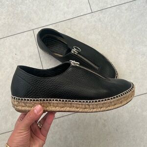 Alexander Wang Black Leather Espadrille Slip-On with Front Zipper